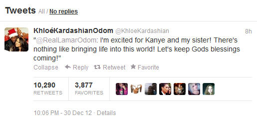 Khloe Kardasian Tweets About Kim's Pregnancy