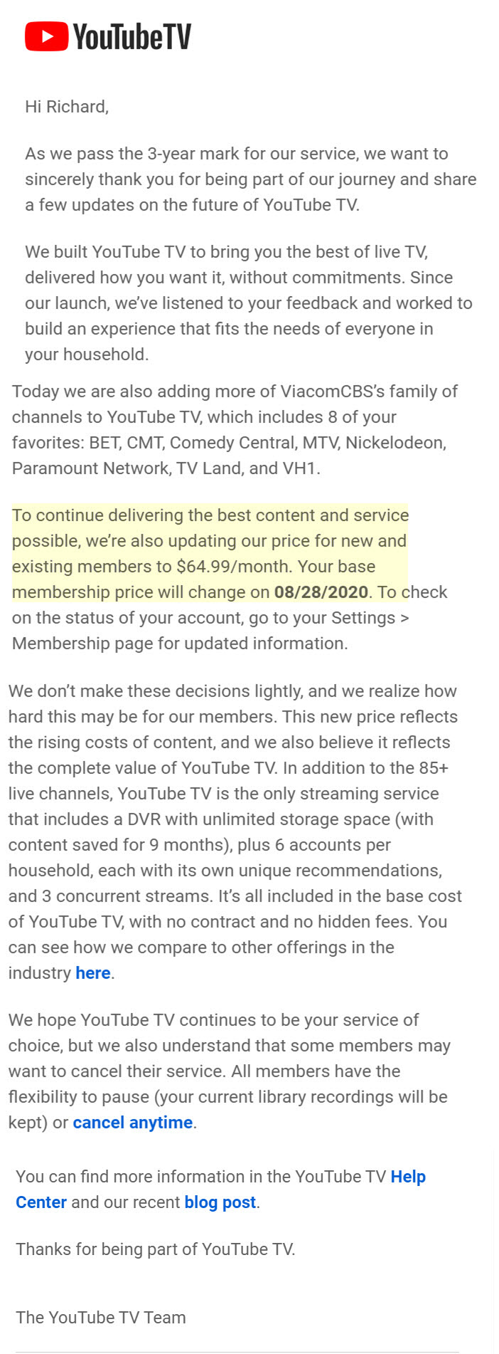 youtube tv pricing